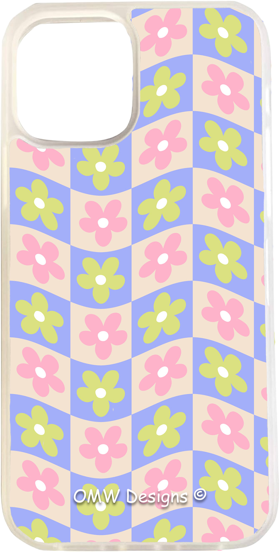Pink & Green Checkered Flowers - iPhone 12 Pro - Clear - OMW Designs